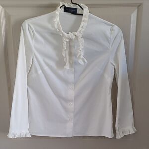 Piazza Sempione White Ruffle Trim Blouse Sz 40/ Small